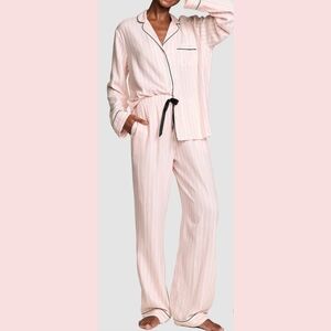 Soft pink and white striped pajama set size large